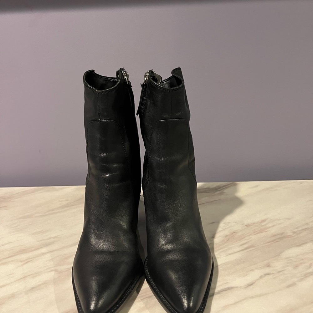 Zara leather Black Women's Ankle Boots - Sleek Pointed Toe Block Heel - Picture 2 of 5